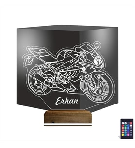 Luvivia Motosiklet Yarış Motoru Kişiye Özel 3D Lamba - Masa Gece Lambası