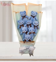 Mavi Peluş Ayıcık Buketi Büyük Boy 8 Adet Peluş Ayıcık ve Kişiye Öze Notuyla (Bebe Mavisi)