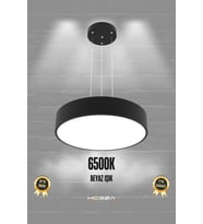 Drum 40cm (SİYAH KASA, BEYAZ IŞIK) Ledli Modern Led Avize, Salon, Mutfak, Oturma Yatak Odası, Sarkıt