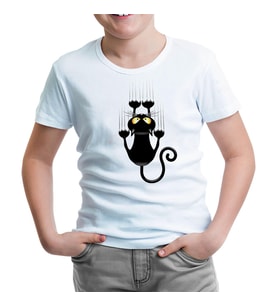 Kedi - Scratch Beyaz Çocuk Tshirt