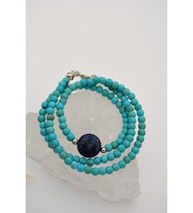 STONEAGE Lapis Lauli ve Turkuaz Taşlı T Kilit Şifa Kolyesi (Altın / Dore)