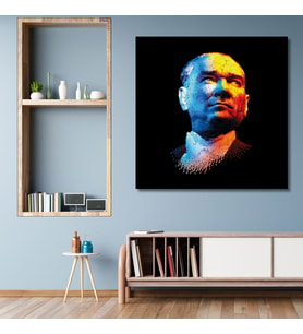 Tekli Kare Kanvas Tablo Yüksek Kalite Renkli Atatürk Portresi