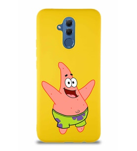 Huawei Mate 20 Lite Soft Premier Kapak Patrick Yıldız Tasarımlı Silikon Kılıf - Sarı (Şeffaf)