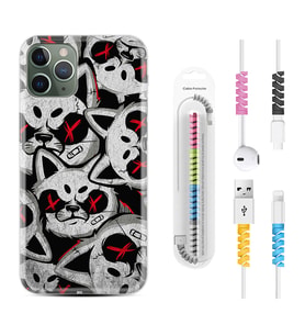 Apple iPhone 11 12 13 14 Pro Max Kılıf Kablo Koruma Spiral Silikon Kızgın Kediler 1781