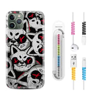 Apple iPhone 11 12 13 14 Pro Max Kılıf Kablo Koruma Spiral Silikon Kızgın Kediler 1781
