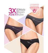 3'lü Dikişsiz Bayan Slip (Siyah)