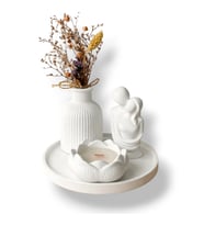 4'lü Minimalist Dekoratif Set – El Yapımı Vazo, Sarılan Çift Biblosu ve Lotus Obje
