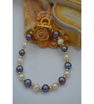 STONEAGE JEWELLERY Beyaz ve Siyah İnci Doğal Taşlı Bilek (Altın / Dore)