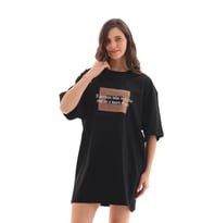Unisex Bisiklet Yaka Baskılı Oversize T-Shirt - Siyah