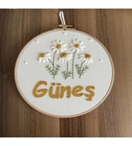Afralyahome Punch İşleme Nakış Duvar Süsü 25 cm Çap (Sarı-Ekru)