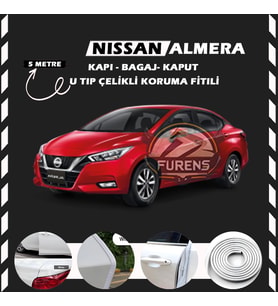 Nissan Almera Oto Araç Kapı Koruma Fitili 5metre Parlak Beyaz Renk