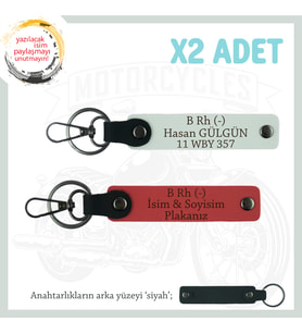 Hız Severlere Özel, İsim Plaka ve B Rh (-) Kan Grubu Yazılı x2 Anahtarlık Set, Nar Çiçeği-Beyaz-Syh