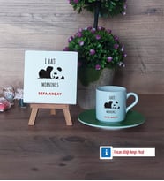 Sevimli Panda Dekoratif Taş, Türk Kahvesi Fincanı Kırmızı İsme Özel Hediye (Model 7)