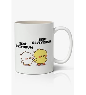 Seni Seviyorum Sevimli Civcivler Tasarımlı Kupa Bardak Baskılı Kahve Kupa Bardak