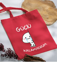 BK Gift Güçlü Kalamıyorum Tasarımlı Kırmızı Kumaş Bez Çanta, Baskılı Omuz Çantası, Alışveriş Çantası, Arkadaşa Hediye-1