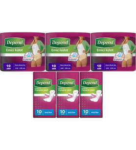 Depend Emici Külot Lohusa Pedi  XL - Kadın (10 Adet)+Mesane Pedi Kadın Ekstra (10 Lu) 6 Lı Set