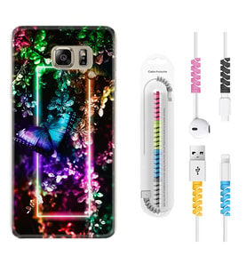 Samsung S7 Edge S20 Fe Plus Ultra S21 S22 Kılıf Kablo Koruma Spiral Silikon Butterfly Neon 1684