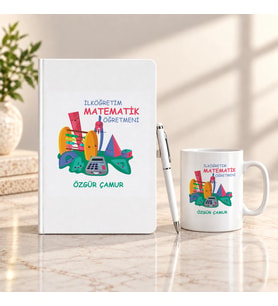 İlköğretim Matematik Öğretmenine İsme Özel Defter Kalem ve Kupa Hediye Seti