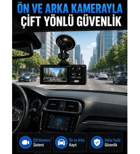 WiFi Çift Kameralı Araç İçi Kayıt Kamerası 1080P Full HD 170° Geniş Açılı Araç Kamerası