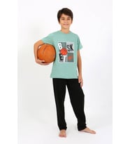 Akbeniz Erkek Çocuk Kısa Kol Penye Pijama Takım 20758 SuYeşili