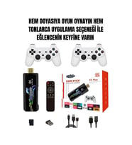 8K TV Stick 64 GB Retro Oyun Konsolu 20.000 Oyun, Çift Kollu, HDMI Atari TV Box (Tatlı Beyaz)