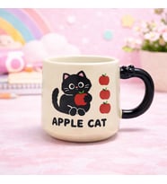 Sevimli Kedi Baskılı Seramik Kupa Bardak Kahve Fincanı Kawaii Tasarım Hediyelik Ofis (Kahverengi-Beyaz)