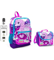Coral High Mavi Unicorn Baskılı Okul Çantası ve Beslenme Çantası Seti - Kız Çocuk - USB Soketli