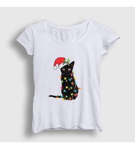 Presmono Kadın Beyaz Lights Cat Kedi Yılbaşı T-Shirt 364383tt