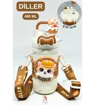 Vagonlife Diller Figürlü Tek Kapak Çift içim Termos Pipetli / Pipetsiz 490 ML (Kahverengi)