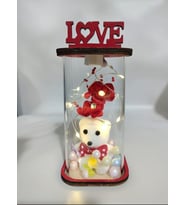 köşeli cam fanus love yazılı ışıklı ledli fanus 15 cm (Yılbaşı Kırmızısı)