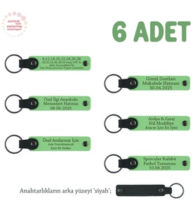 Sınıf Arkadaşlarına Mezuniyet Hatırası, 6'lı Set, Kişiye Özel İsimli Deri Anahtarlık, F Yeşil & Syh