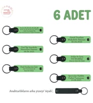 Sınıf Arkadaşlarına Mezuniyet Hatırası, 6'lı Set, Kişiye Özel İsimli Deri Anahtarlık, F Yeşil & Syh (Fıstık Yeşili)
