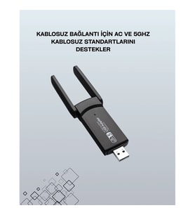 Mey İthalat® Tak-Çalıştır Özellikli Çift Bant WiFi Adaptör – 1200 Mbps