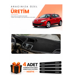 RENAULT MEGANE 3 LİF EKRAN (2008-2015) Uyumlu Torpido Koruma Örtüsü Oto Kılıfı - Siyah Gri