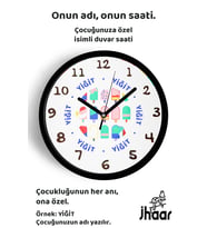 İsme Özel Dondurmalı Çocuk Odası Duvar Saati Orta Boy 30 cm Siyah Camlı Sessiz