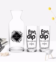 BK Gift Kişiye Özel Renkli Baskılı Fondip Tasarımlı İkili Rakı Bardağı ve Karaf Hediye Seti-1 (Model 1)