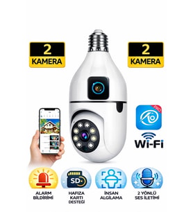 O-kam Pro Okam-4046E Çift Lensli 360 WiFi Akıllı Ampul Kamera 2MP+2Mp