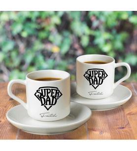 Babalar Günü Tasarımlı İkili Türk Kahvesi Fincanı Seti Kişiye Özel