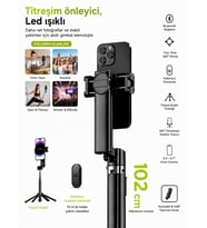 450mAh Akıllı Gimbal Tripod Bluetooth Selfie Çubuğu LED Işıklı Titreşim Önleyici Alüminyum