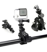 Evrensel Alüminyum Alaşımlı Aksiyon Kamerası Montaj Kelepçesi, 360° Döner, Motosiklet ve Bisiklet – GoPro HERO 11/10/9/8/7/6/5, Insta360, AKASO, Dji Osmo Action, Pocket ile Uyumlu, Siyah