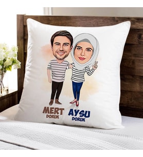 Kişiye Özel Her Zaman Omuz Omuza Sevgilim Karikatürlü Yastık