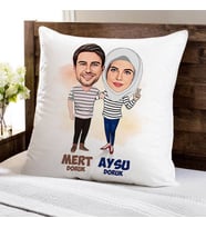 Kişiye Özel Her Zaman Omuz Omuza Sevgilim Karikatürlü Yastık