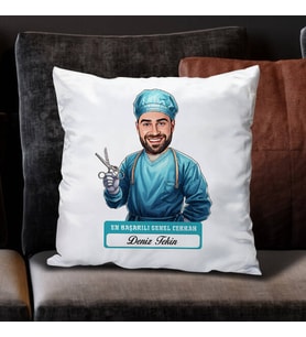 Kişiye Özel Hediye En Başarılı Erkek Genel Cerrahı Karikatürlü Yastık