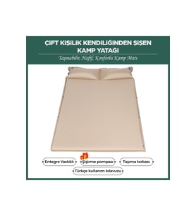 Çift Kişilik Kendiliğinden Şişen Kamp Yatağı – Entegre Yastıklı, Pompa Hediyeli  Taşınabilir (Krem)