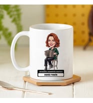 Akordiyon Sanatçısı Müzisyen Kadın Karikatürlü Kupa Bardak