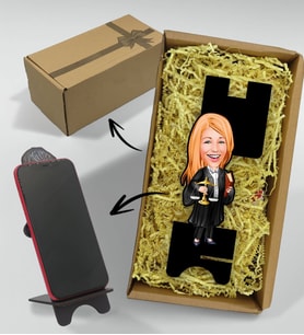 BK Gift Hediye Kutusunda Kişiye Özel Kadın Avukat Karikatürlü Ahşap Biblo Telefon Standı-1