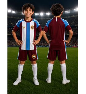 Çocuk Halı Saha Futbol forması Seti Bordo-Beyaz Forma+Şort+Çorap
