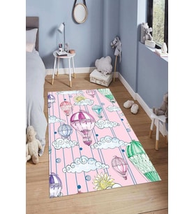 Dijital Baskılı Kaymaz Taban Yıkanabilir Kolay Temizlenir Modern Çocuk Odası Halısı NDÇ-SD-86 (Pembe)