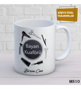 Kişiye Özel Meslek Temalı Kupa  İsimli & Fotoğraflı Premium Hediye Bardak Bayan Kuaförü