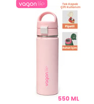 550 ML Tek Kapak Çift Kullanım Pipetli Rahat İçim Kulplu Paslanmaz Çelik Termos 1110-550ML